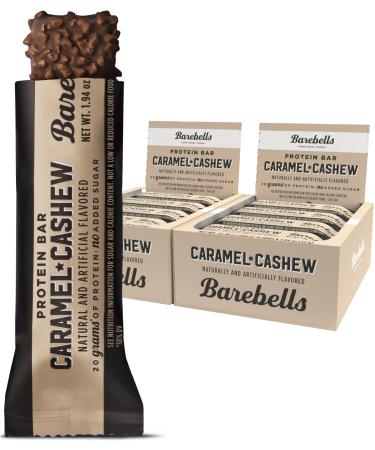 Barebells Protein Bars Caramel Cashew - 12 Count pack of 2-1.9oz Bars with 20g of High Protein - Chocolate Protein Bar with 1g of Total Sugars - Perfect on The Go Protein Snack & Breakfast Bar