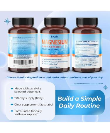Magnesium 5-in-1 Complex - - X5 Absorption Muscle Support Restful Sleep (150-day Supply (Pack of 1)) - Buy Online on GoSupps.com