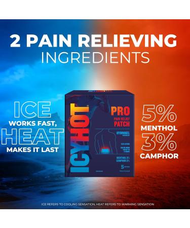 Icy Hot Pro Pain Relief Patch Fast-Acting Pain Patch for Muscle Ache and Joint Pain Simple Backache Strains and Sprains Camphor 3% Menthol 5% and Advanced Hydrogel Technology 5 Count - Buy Online on GoSupps.com