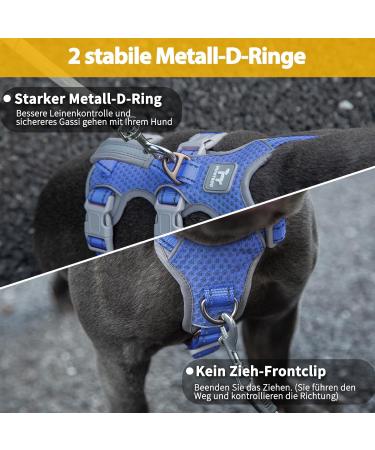 Huntboo Escape Dishes & Harness for Large Dogs - Reflective Durable Adjustable Vest (Vista Blue XL) - No Pull Design Perfect for Training & Walks - Buy Online on GoSupps.com