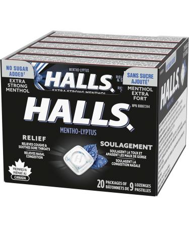 HALLS No Sugar Added Extra Strong Cough Drops Throat Lozenges Sore Throat Relief Mentho-Lyptus 9 Lozenges Cough Drops Extra Strong Singles (Full Tray) - Buy Online on GoSupps.com