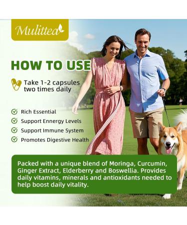 Moringa Capsules Organic 1000mg 7-in-1 Superfood with Turmeric Ginger Elderberry Licorice & Boswellia - Support Immune Skin Gut & Antioxidant-Non-GMO GMP 120 Vegan Capsules 2 Months Supply 120 Count (Pack of 1) - Buy Online on GoSupps.com