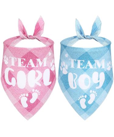 2 Pieces Gender Reveal Baby Announcement Team Girl Team Boy Dog Bandana, Baby Announcement Plaid Dog Bandana Gender Reveal Photo Prop for Medium Large Dogs