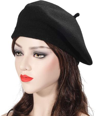 ZLYC Wool French Beret Hat | Solid Color Cap for Women and Girls - Black - Buy Online on GoSupps.com