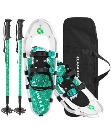 COMMOUDS Lightweight Snow Shoes for Men Women Youth Kids, Fully Adjustable Bindings, 14/21/25/30 Inches Aluminum Alloy Terrain Snowshoes with Trekking Poles and Carrying Bag Green 30"(180 - 250lbs)