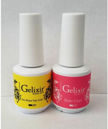 GELIXIR - Soak Off Gel Base & No-Wipe Top Coat - .5 Oz / 15 mL 0.5 Fl Oz (Pack of 2)