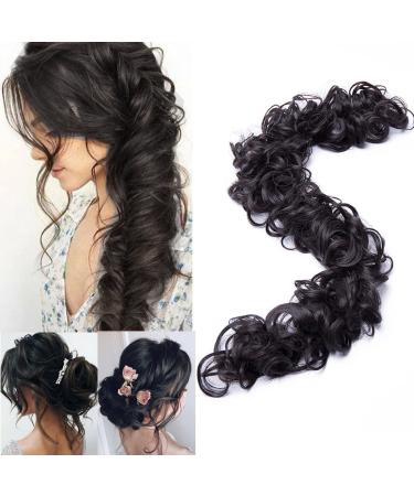 Long Fluffy Messy Bun Hair Piece Scrunchy DIY Wrap around Touseld Updo Hair Extensions Ponytail Curly Wavy Chignon Hairpieces Dark Brown Dark Brown 85 g
