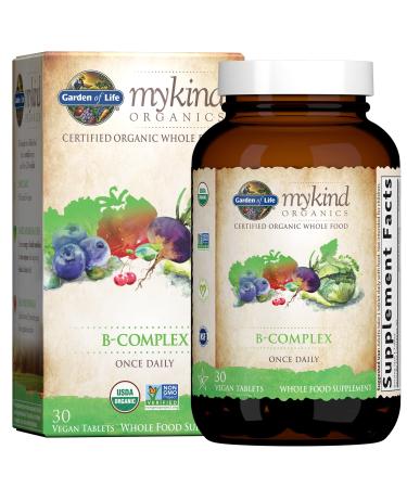 Garden of Life mykind Organics Vitamin B Complex Once Daily, 30 Tablets, Vegan B Complex Vitamins with Folate, B12, Niacin, B6, Biotin, Organic Whole Food B Complex Supplement for Metabolism & Energy