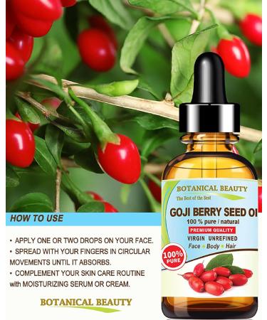100% Pure Goji Berry Seed Oil - Virgin Unrefined Cold Pressed - Natural Carrier Oil for Face Skin Hair & Nails - 15ml by Botanical Beauty - Buy Online on GoSupps.com