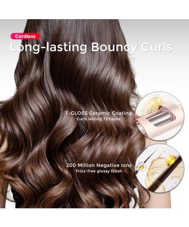 Buy TYMO Curlgo Eco 1 Inch Cordless Automatic Rotating Curling Iron - Dual Voltage Travel Hair Curler for Beach Waves Safe & Tangle-Free Gold Blush - Buy Online on GoSupps.com