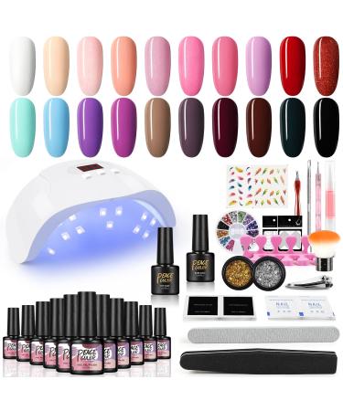 Gel Nail Polish Kit with U V Light, 20 Colors Soak Off Nail Gel Polish 36W LED Nail Lamp Manicure Pedicure Set, Base Top Coat Nail Rhinestone for Nail Art Design Supplies Kit Gifts for Women