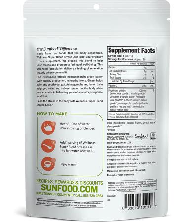 Sunfood Organic Wellness Super Blend - Stress Less 8 oz (227 g) | Natural Stress Relief - Buy Online on GoSupps.com