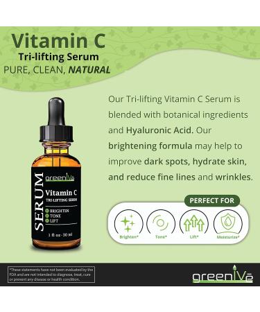 GreenIVe Vitamin C Serum | Tri-Lifting Serum with Hyaluronic Acid & Vegetable Collagen | Anti-Aging Skincare - Buy Online on GoSupps.com