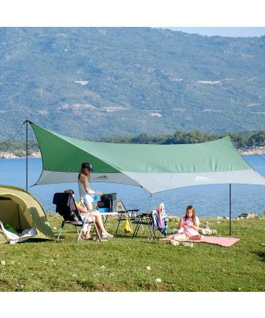 Forceatt 12X14FT Waterproof Camping Tarp with Poles - Lightweight Sun Shelter for Camping, Hiking, and Traveling - Green & Gray - Buy Online on GoSupps.com