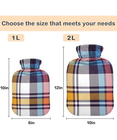 NAANLE Hot Water Bottle with Cover - Blue Pink Tartan Plaid 2L | Back Pain Relief Hand & Foot Warmer Neck Warmth & Cold Therapy - Buy Online on GoSupps.com