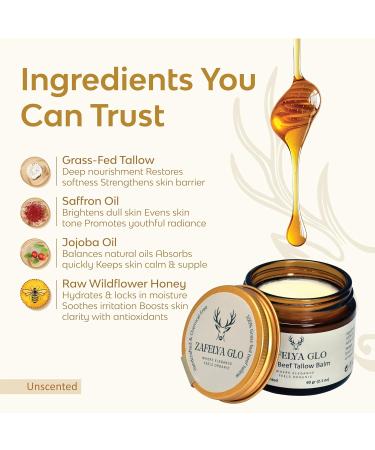 Grass-Fed Beef Tallow Balm with Raw Honey - US Handmade Tallow Moisturizing Balm for All Type of Skin & Body - Organic Beef Tallow moisturizer (2.1 oz Unscented) Unscented 2.1 Fl Oz (Pack of 1) - Buy Online on GoSupps.com