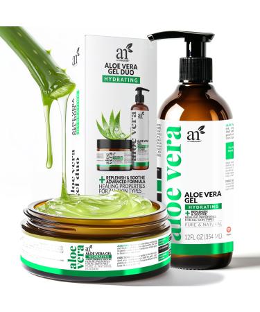 artnaturals Aloe Vera Gel Set - JUMBO 20oz - Sunburn Relief & Hydration for Face Body Scalp & Hair - Calming Moisturizer After Sun Exposure - Freshly Harvested within 12 Hours