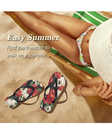 Mnsruu Sugar Skull Rose Floral Flip Flops - Multi-Color Sandals for Home Hotel Spa & Travel | Perfect for Men & Women - Buy Online on GoSupps.com