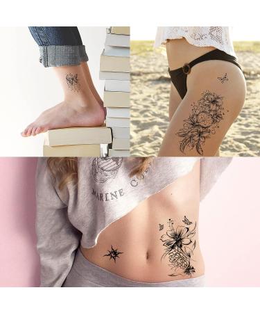 Black Flower Realistic Temporary Tattoos - 250pcs Waterproof Sexy Floral Fake Tattoos | Long-Lasting & Perfect Christmas Gift! - Buy Online on GoSupps.com