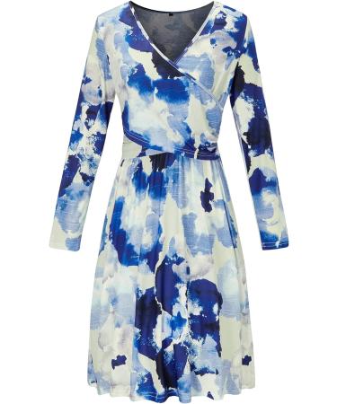 OUGES Women's V-Neck Maternity Nursing Dress with Pockets - Long Sleeve Floral - M Size - Buy Online on GoSupps.com