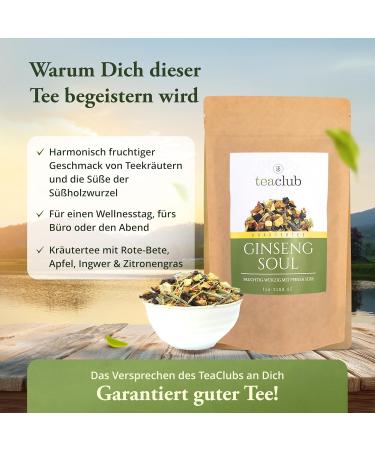 TeaClub Ginseng Soul Infusion en vrac 100 g - Th fruit et pic - M lange de pomme citronnelle betterave rouge racine de bois sucr th herbal de TeaClub 100g - Buy Online on GoSupps.com