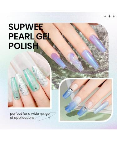 Supwee Pearl Gel Nail Polish 6 Colors Glitter Thread Shimmer Mermaid Gel Polish Kit Soak Off UV LED Shiny Pearlescent Shell Effect Nail Art Manicure 165 - Buy Online on GoSupps.com