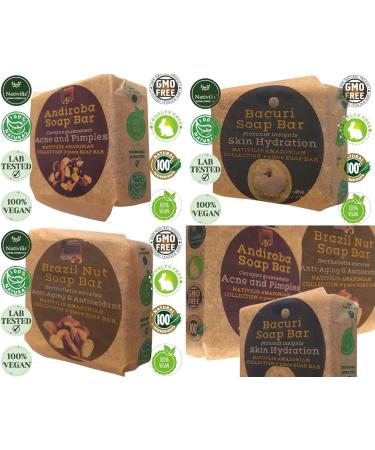 Nativilis Amazonian Collection 3-piece Soap Bar 300 grams ANDIROBA BACURI BRAZIL NUT Natural Vegan Emollient Face Skin Body Soap Moisturises No Chemicals Additives Colours or Lauryl Copaiba Properties - Buy Online on GoSupps.com