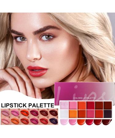  jopiuieo Lipstick Palette | Eyeshadow Palette - Water Resistant Moisturizing Kit Bright Shades High Pigmentation 12 Colors Lip Gloss Women Girls - Buy Online on GoSupps.com