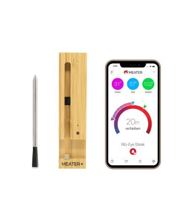Meater Plus |The wireless smart meat thermometer with a 50m range for oven grill pan and rotisserie Perfect meat enjoyment via app in German Honey