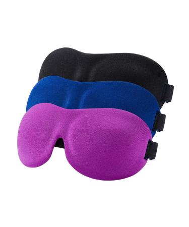 YIVIEW Sleep Mask Pack of 3, Upgrade 100% Light Blocking 3D Eye Masks for Sleeping, Ultra-Thin Sides for Side Sleeper, Blindfold for Men Women Black & Blue & Purple