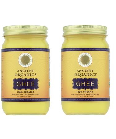 Ancient Organics Ghee, Organic Grass Fed Ghee Butter  Gluten Free Ghee, Clarified Butter, Vitamins & Omegas, Lactose Reduced, 100% Certified Organic, Kosher, USDA Certified  16 Fl Oz (Pack of 2) 16 Ounce (Pack of 2)