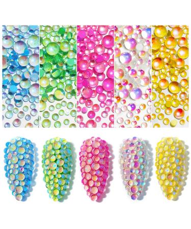 1500PCs Crystal Glass Mermaid Rhinestones, Mixed Flatback Nail Rhinestones Gems Beads for Nail Art DIY Crafts (5 Colors Included)
