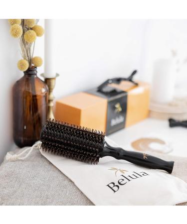 Belula Boar Bristle Round Brush Set for Blow Drying with Large 2.7 Wooden Barrel - Adds Volume & Body, Includes 3 Hair Clips & Travel Bag - Buy Online on GoSupps.com