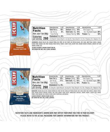 CLIF BAR - Energy Protein Bars - Crunchy Peanut Butter and Peanut Butter Banana with Dark Chocolate - Variety Pack - Made with Organic Oats - Energy Bars - Non-GMO - (20 Pack) - Buy Online on GoSupps.com