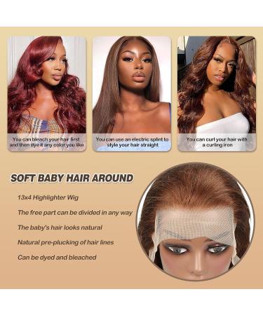 Miss Alle Chocolate Brown 20 Body Wave Lace Front Wig - 150% Density Auburn Human Hair Colored HD Transparent Glueless Wigs - Pre Plucked 13x4 Brown Body Wig - Buy Online on GoSupps.com