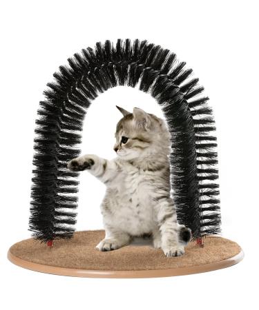 AikoPets Cat Arch Self Groomer Cat Brush,Cat Scratcher Toys,Cat Brush for Grooming with Cat Scratch Pad and Catnip,Cat Brush for Shedding,Cat Scratching Post,Interactive Cat Toys Black