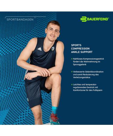 Bauerfeind Sports Compression Ankle Sleeve - Unisex Ankle Support Bandage for Running Fitness & Ball Sports - Left & Right Fit - Size L Navy - Buy Online on GoSupps.com