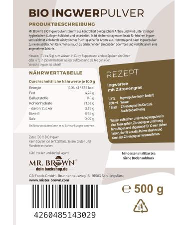 500g Organic Ginger Powder - Ground Ginger for Teas & Asian Dishes - Fruity & Spicy Flavor - Buy Online on GoSupps.com
