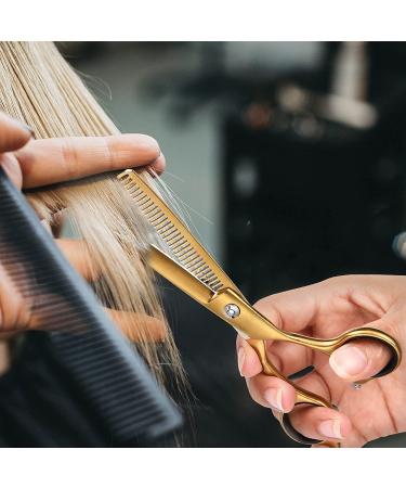 Professional Hair Thinning Scissors 6.5 - Japanese Stainless Steel Barber Shears with Detachable Finger Ring - Gold - Buy Online on GoSupps.com