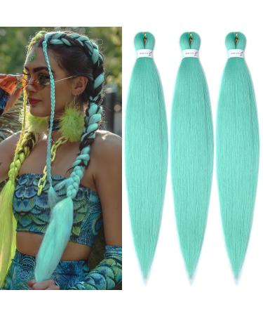 YDDM PRE Stretched Braiding Hair Extensions 20 inch 3packs Extensions Kunsthaar Braids MINT Hair extension Art hair for braid Extension for Braids Jumbo Braids Hair (20 inches MINT#) 50.8cm-20 inches (3 SPACK) MINT#