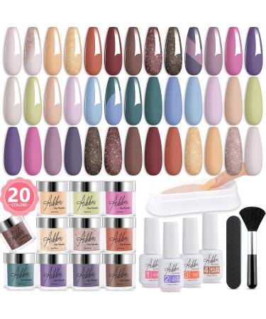 Aikker 27 Pcs Fast Dry Dip Powder Nail Kit Starter 20 Colours EARTH TONE Nude Gray Brown Dipping Powder Essential Steps 1-4 Liquid & Nail Tools No UV/LED Lamp Needed Long Lasting Gift AK34 Magic Tree-AK34