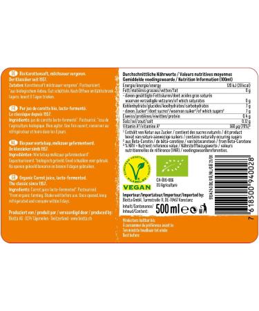 BIOTTA - 100% Organic lacto-fermented carrot juice - Rich in beta-carotene - Antioxidants Vitamin A and minerals- 500ml - Pa - Buy Online on GoSupps.com