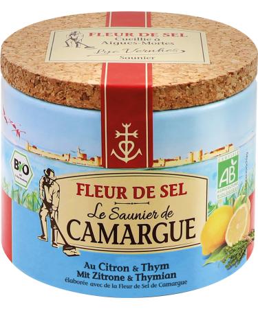 Le Saunier de Camargue Fleur de-Sel citric thyme in 125 g can Premium sea salt from the south of France ideal as the finishing of dishes and for refining dishes 125 g (1 Pack) lemon thyme - Buy Online on GoSupps.com