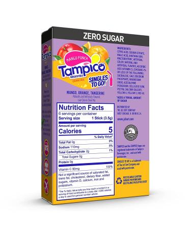 Tampico Singles To Go Drink Mix Packets Mango Punch Zero Sugar Low Calorie 100 DV of Vitamin C per Serving Convenient On-The-Go Water Enhancers 6 Count 6 Count (Pack of 1) - Buy Online on GoSupps.com