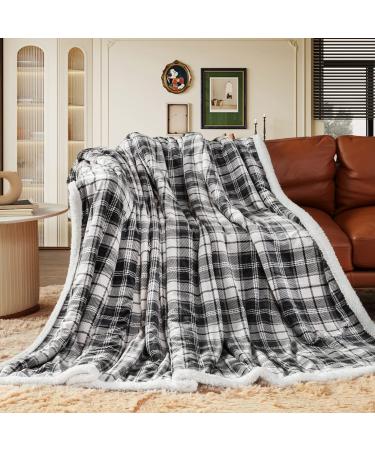 inhand Sherpa Throw Blanket Plaid Warm Cozy Soft Throw Blankets for Couch Bed Sofa Reversible Fluffy Plush Flannel Fleece Blankets and Throws for Adults Women Men(Grey 50 x 60 ) Grey 50 x 60