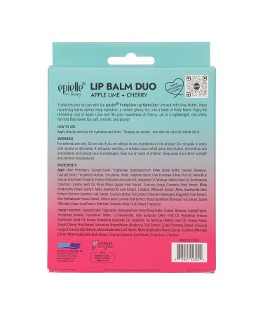 Epielle Lip Balm Duo Apple Lime & Cherry Hydrating Tint Sheer Shea butter & Fruit Extract Kbeauty Stocking Stuffers Apple Lime Cherry Balm Duo - Buy Online on GoSupps.com