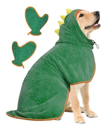 Dog waddle ranger quickly drying bathing towel made of microfiber Bibyroflable dog towel with a Velcro fastener absorbent dog bathrobe with hat for large medium dog (L green) Green L - Buy Online on GoSupps.com