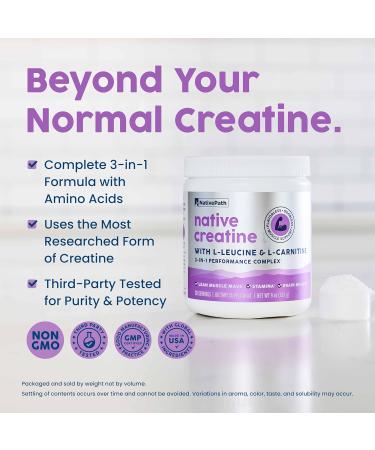 NativePath Creatine Monohydrate Powder with L-Leucine & L-Carnitine - Supports Muscle Health for Men & Women - 30 Servings 9 Ounce (Pack of 1) - Buy Online on GoSupps.com
