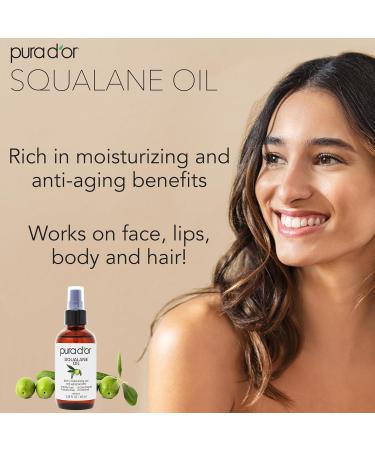 PURA D'OR 3.38 Oz Squalane Oil - Non-GMO 100% Pure & Natural - Moisturizer For Face Hair And Body - Vegan Cruelty-Free with Anti-Aging Benefits - Men & Women - Travel Size - Buy Online on GoSupps.com