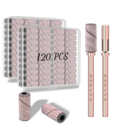 2024 Upgraded Depvko 120pcs Small Sanding Bands for Nail Drills with 2pcs 3.1MM Mandrel Nail Drill Bits 180 Fine Grit Nail File Sanding Bands for Acrylic Nails Tech Gel Manicures and Pedicure Pink 180 Grit Pink